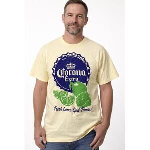 Corona Extra Lime Graphic T-Shirt Mens XL Yellow Beer Logo Tee Cotton Casual